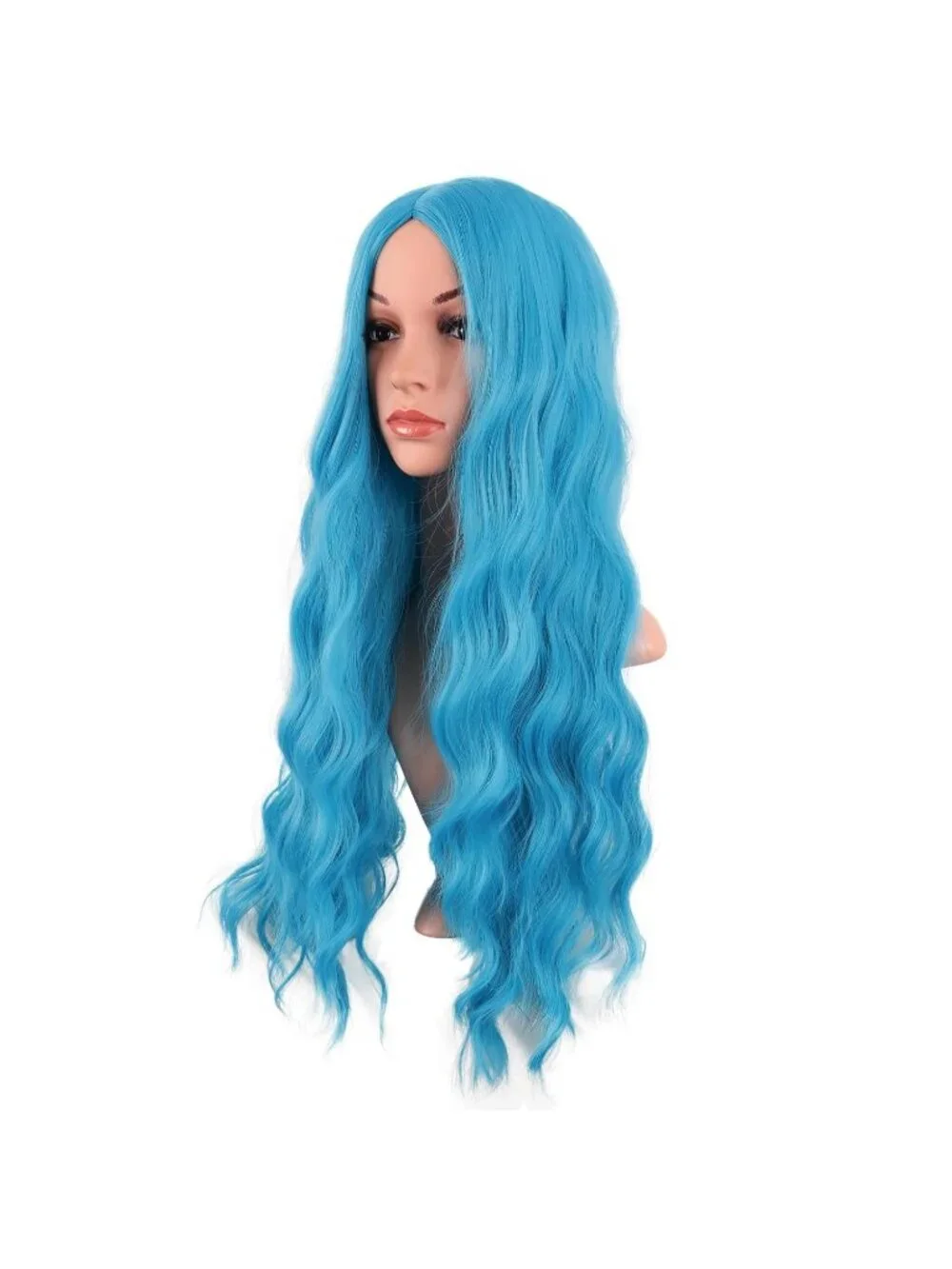 Women's Cyan Blue 28 Inch Synthetic Fiber Long Middle Part Curly Cosplay Wigs